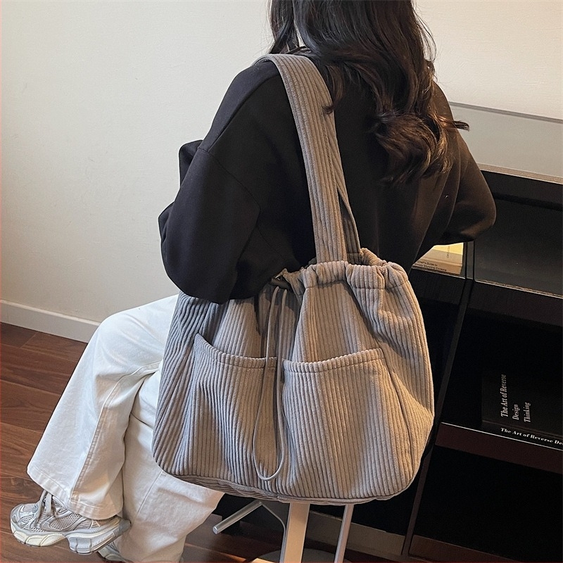 Corduroy Τσάντα Tote Με Μεγάλη Χωρητικότητα για Γυναίκες — Μινιμαλιστική Καθημερινή Τσάντα για Εργασία και Σπουδές