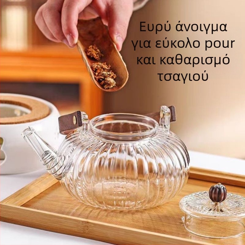 Γυάλινο τσαγιερό με χερούλι, ανθεκτικό στη θερμότητα και μονωμένο, για τσάι με λουλούδια, φρούτα και βότανα
