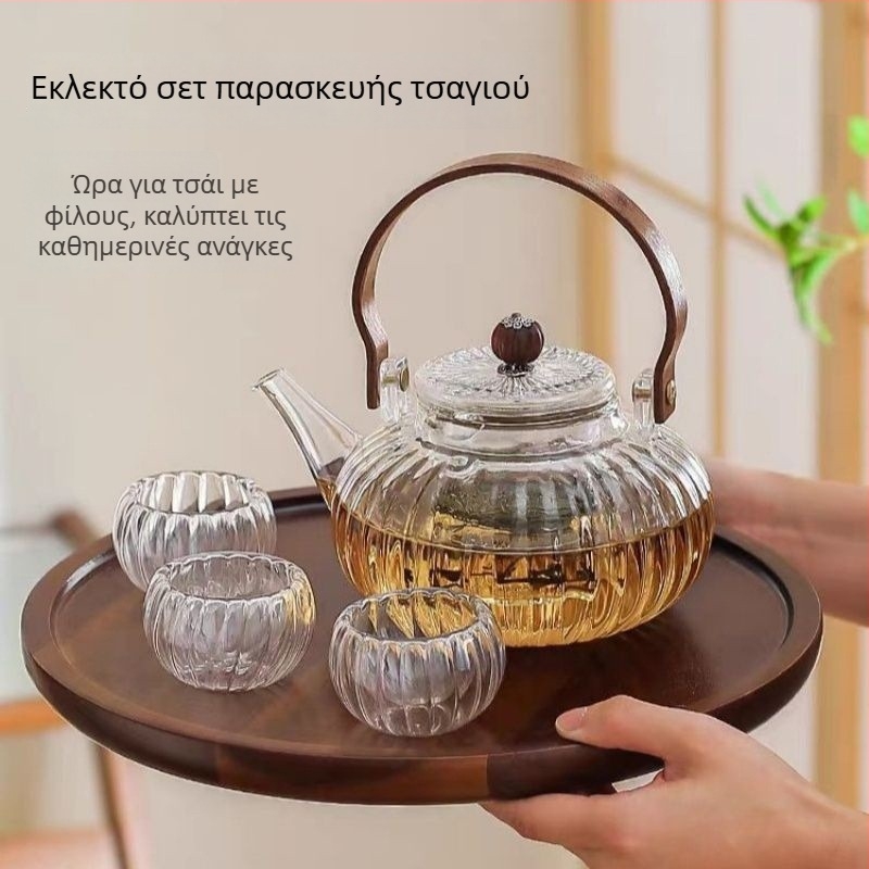 Γυάλινο τσαγιερό με χερούλι, ανθεκτικό στη θερμότητα και μονωμένο, για τσάι με λουλούδια, φρούτα και βότανα