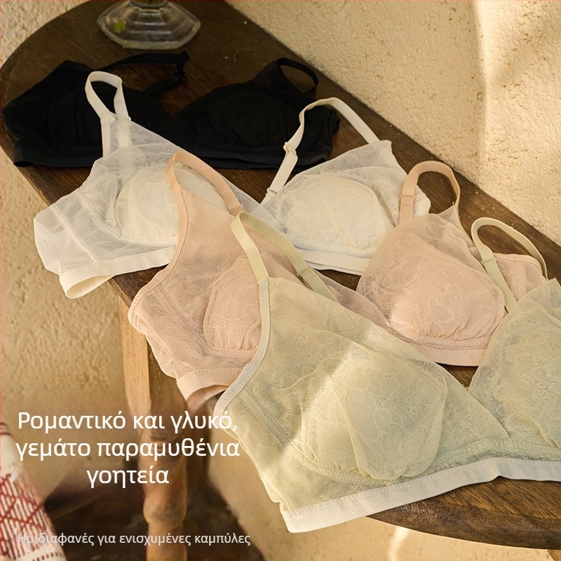Tangge σουτιέν από γαλλικό μετάξι για άνοιξη-καλοκαίρι με τρίγωνες чашες, δαντέλα από Mulberry μετάξι, cups με αυτιά λαγου, πολυτελής σχεδιασμός