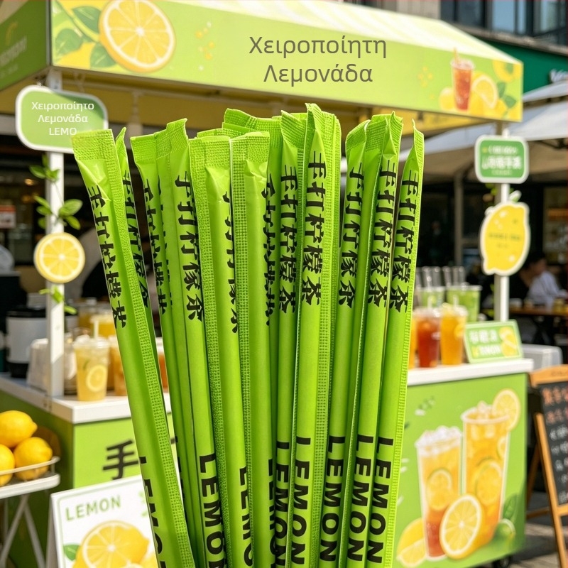 Καλοκαιρινό χειροποίητο τσάι λεμονιού με πράσινο καλαμάκι, μίας χρήσης, τσάι γάλακτος σε στυλ Linli, πράσινο ατομικά συσκευασμένο για εμπορική χρήση.