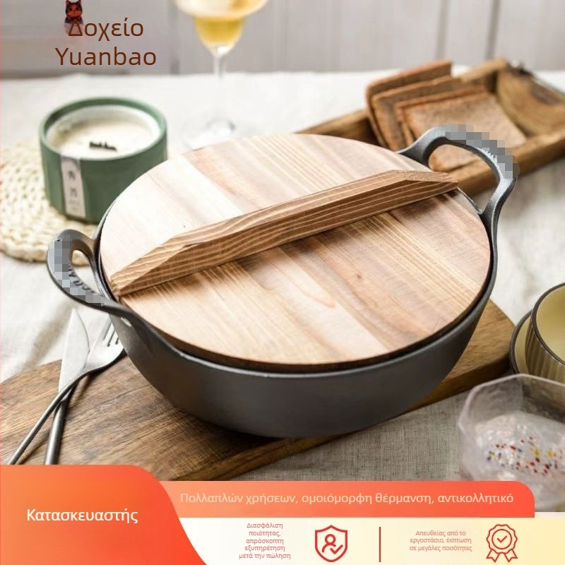 Σούπα κατσαρόλα από χυτοσίδηρο, χωρίς επίχρισμα, αντικολλητική, παραδοσιακού στυλ, με διπλή λαβή, οικιακή χρήση