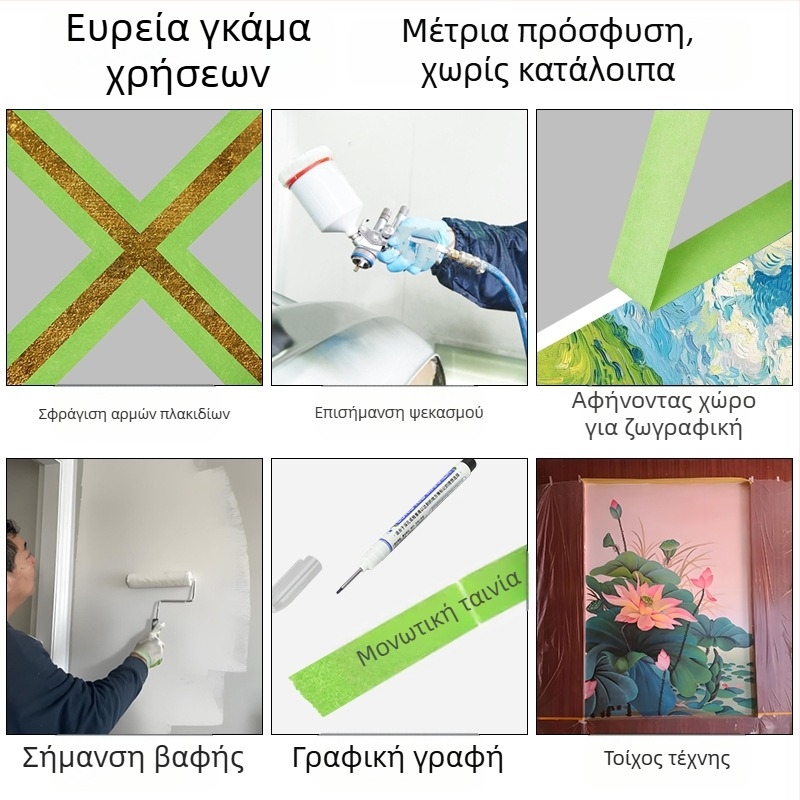 Πράσινη υφασμάτινη ταινία μασκαρίσματος, χωρίς υπολείμματα κόλλας, κατάλληλη για τέχνη και σχέδιο, με δυνατότητα γραφής για σήμανση, πλάτος 10–50 mm, μήκος 10/20 m.