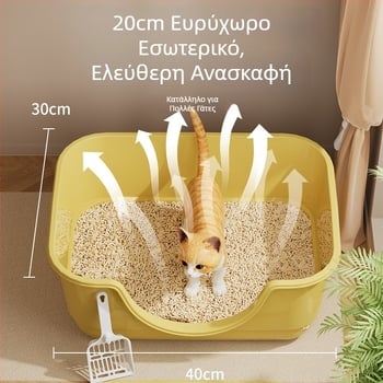 Κουτί αμμου για γατάκια με χαμηλή είσοδο, ημι-κλειστό σχέδιο, ανοιχτό στρώμα άμμου, αντιδιασπορά