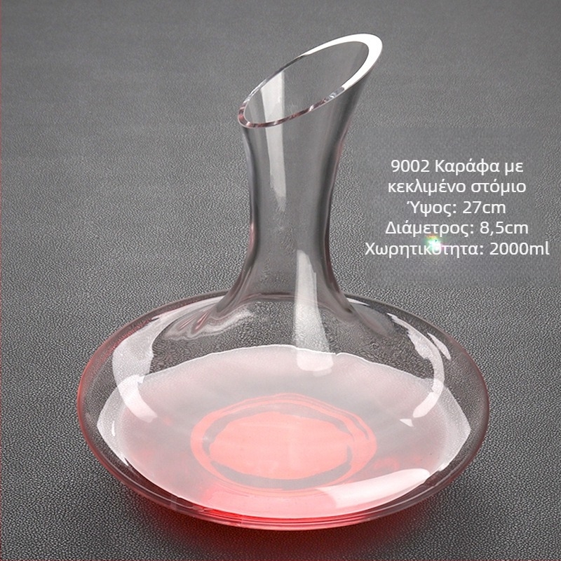 Decanter από κρύσταλλο Jingyu, στόμιο κεκλιμένο, μεγάλο σώμα, διαφανές, χωρητικότητα άνω των 1000 ml