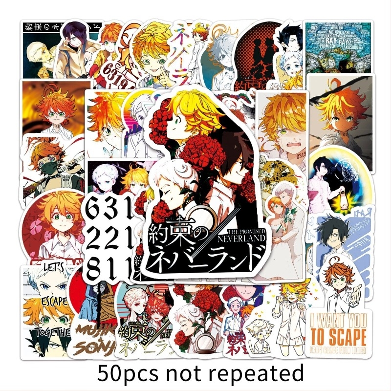 50 φύλλα αυτοκόλλητων The Promised Neverland για DIY σημειωματάρια και ημερολόγια, διακόσμηση αυτοκινήτων, πατινιών και ψυγείων