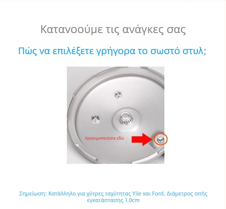 Σετ βαλβίδων για κατσαρόλα πίεσης: βαλβίδα ώθησης, βαλβίδα αυτοκλειδώματος, βαλβίδα διακοπής και βαλβίδα φουσκώματος