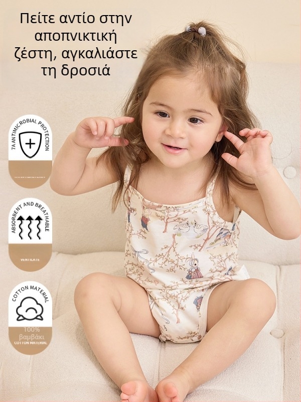 Καλοκαιρινό βρεφικό ολόσωμο φορμάκι χωρίς μανίκια από 100% βαμβάκι, με τιράντες, αναπνεύσιμο