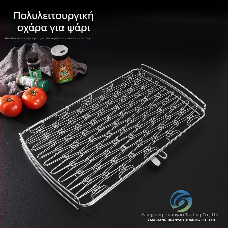 Ανοξείδωτες λαβίδες ψησίματος με παχύτερο πλέγμα για κρέας και λαχανικά, εργαλείο BBQ και σουβλάκια