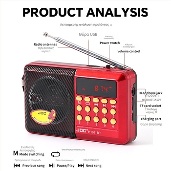Φορητό ραδιόφωνο FM/AM με Bluetooth και θύρα καρτών