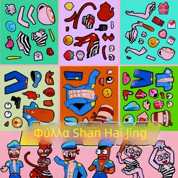 Shanhaijing σετ αυτοκόλλητων μεταμφίεσης για παιδιά – δημιουργικά αυτοκόλλητα αλλαγής προσώπων, καρτούν, αυτοκόλλητος κολλάζ