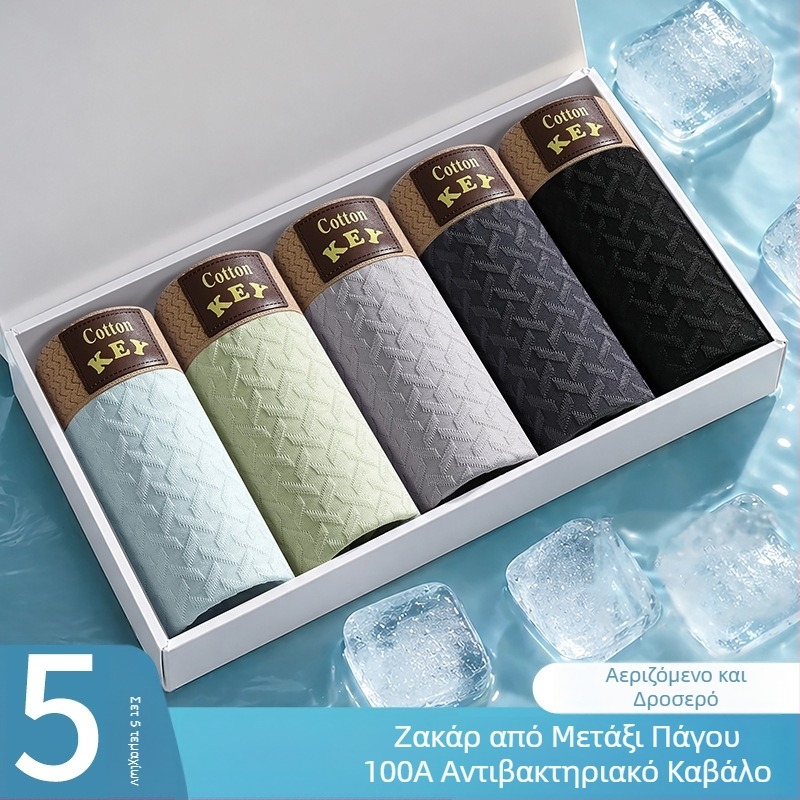 Ανδρικά μποξεράκια με ice silk και ζακάρτ, μεσαία μέση, αναπνέοντα, γρήγορο στέγνωμα