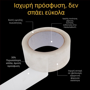 Διαφανής ταινία συσκευασίας, πλάτος 48 mm, μήκος 100 m, BOPP, αυτοκόλλητη ταινία σφράγισης κουτιών