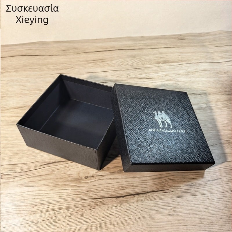 Προσαρμοσμένο κουτί συσκευασίας ζώνης με καπάκι δύο μερών, πολυτελές κουτί δώρου, τετράγωνο χαρτόκουτι αποθήκευσης πορτοφολιού, μαύρο, 13×13×5 εκ