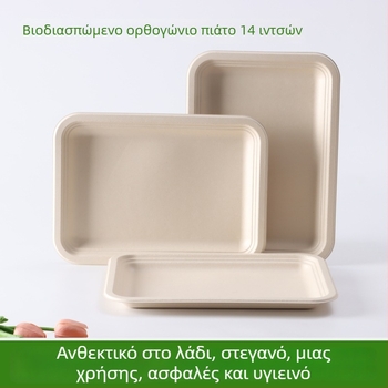 Πιάτο μίας χρήσης από ίνες ζαχαροκάλαμου, ορθογώνιο 14 ιντσών, για μπάρμπεκιου, πικ νικ, πατάτες τηγανητές και σνακ