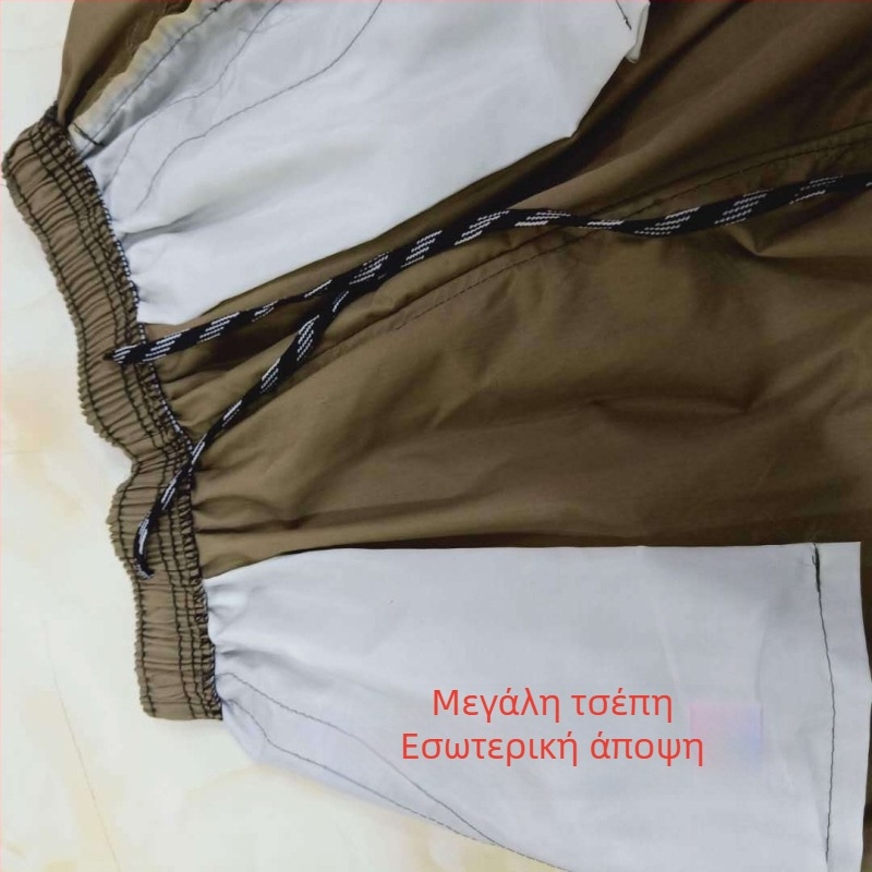 Ανδρικά 3/4 μήκους cargo παντελόνια, πολλές τσέπες, βαμβάκι, ελαστική μέση, μονόχρωμα, καθημερινά καλοκαιρινά παντελόνια