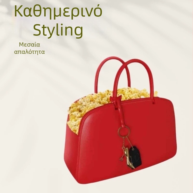 Queen 2 δερμάτινη τσάντα τύπου popcorn bucket, vintage Boston στυλ, χειροποίητη με κρεμαστό και περιμετρικές ραφές