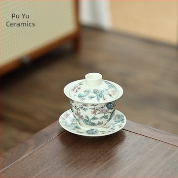Camellia Gongfu σετ τσαγιού με μπολ με καπάκι, εμαγιέ πορσελάνινο σετ τσαγιού, Dragon Egg Cup