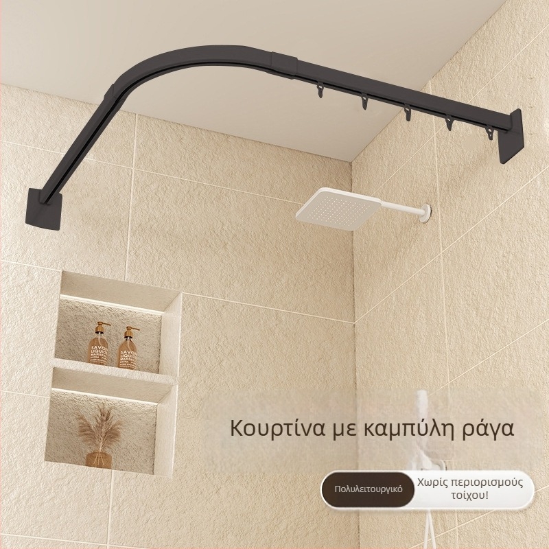 Μαύρη υψηλής ποιότητας καμπύλη αναδιπλούμενη τετράγωνη ράγα ντους για μπάνιο