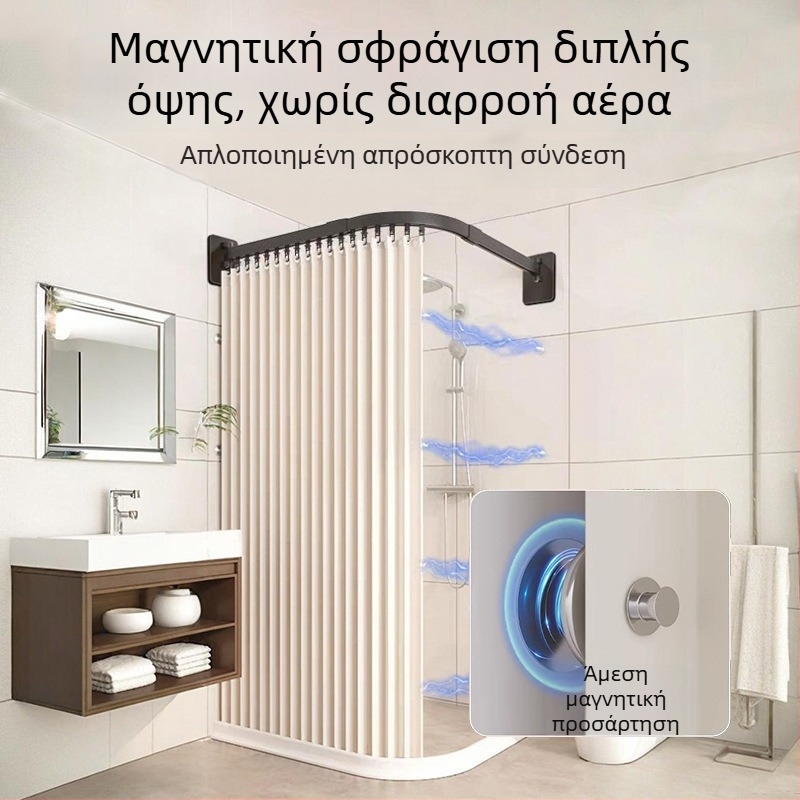 Μαύρη υψηλής ποιότητας καμπύλη αναδιπλούμενη τετράγωνη ράγα ντους για μπάνιο