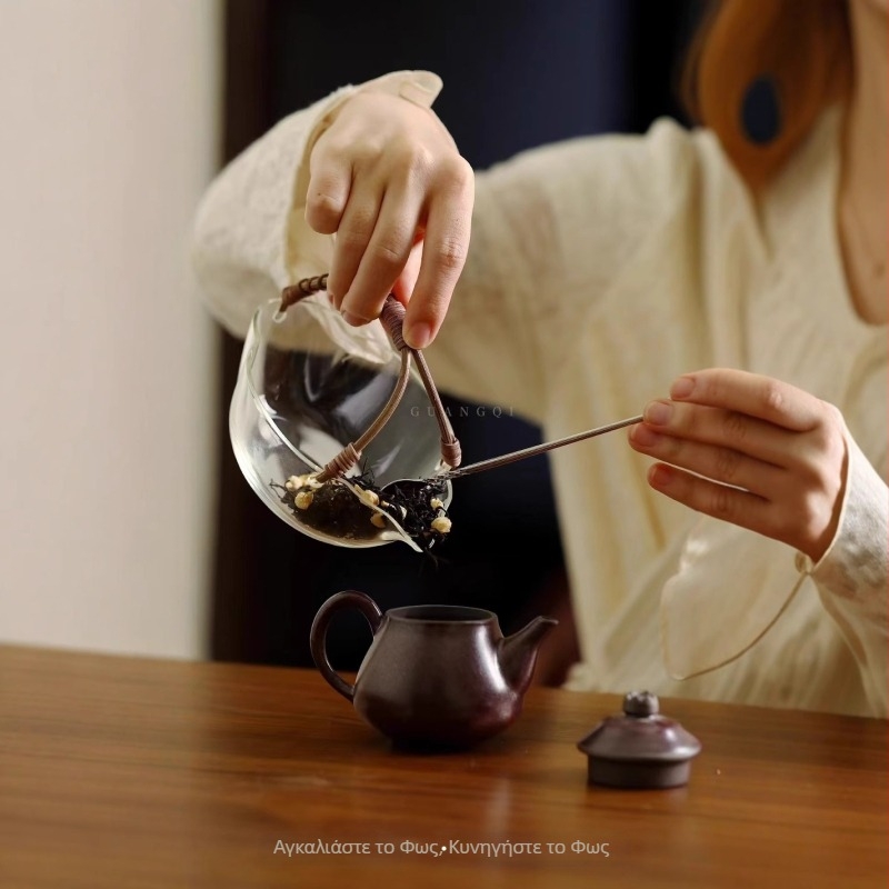 Σετ τσαγιού από γυαλί υψηλής Borosilicate με θήκη μεταφοράς για οικιακό χώρο τσαγιού, θερμοκρασιακά ανθεκτικό και φωτισμός ατμόσφαιρας με κερί