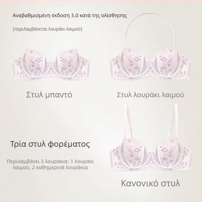 Γαλλικού στυλ σεξι σουτιέν με δαντέλα και κέντημα, διαπνεόμενο lift-up, οπτικά μειώνει το μέγεθος μεγάλου στήθους, μαλακή στήριξη
