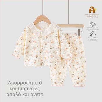 Παιδικό καλοκαιρινό σετ από 100% βαμβάκι, δύο τεμάχια — κοντομάνικη μπλούζα και σορτς, ελαφριά ενδυμασία για οικιακή και εξωτερική χρήση