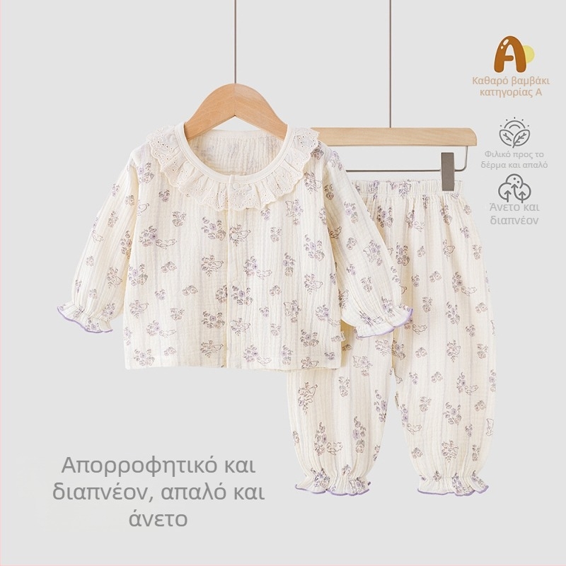 Παιδικό καλοκαιρινό σετ από 100% βαμβάκι, δύο τεμάχια — κοντομάνικη μπλούζα και σορτς, ελαφριά ενδυμασία για οικιακή και εξωτερική χρήση