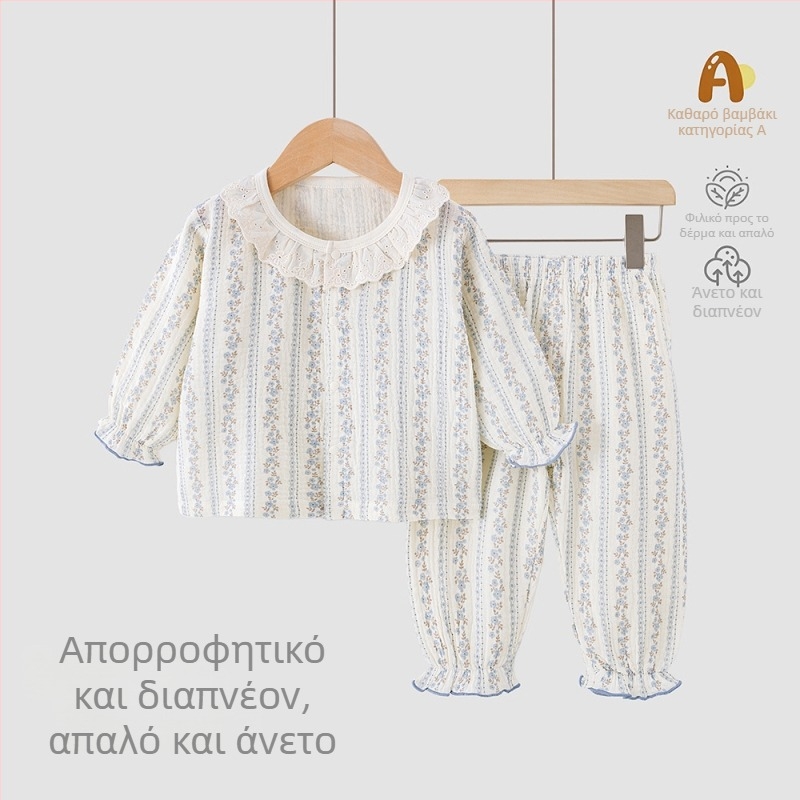 Παιδικό καλοκαιρινό σετ από 100% βαμβάκι, δύο τεμάχια — κοντομάνικη μπλούζα και σορτς, ελαφριά ενδυμασία για οικιακή και εξωτερική χρήση
