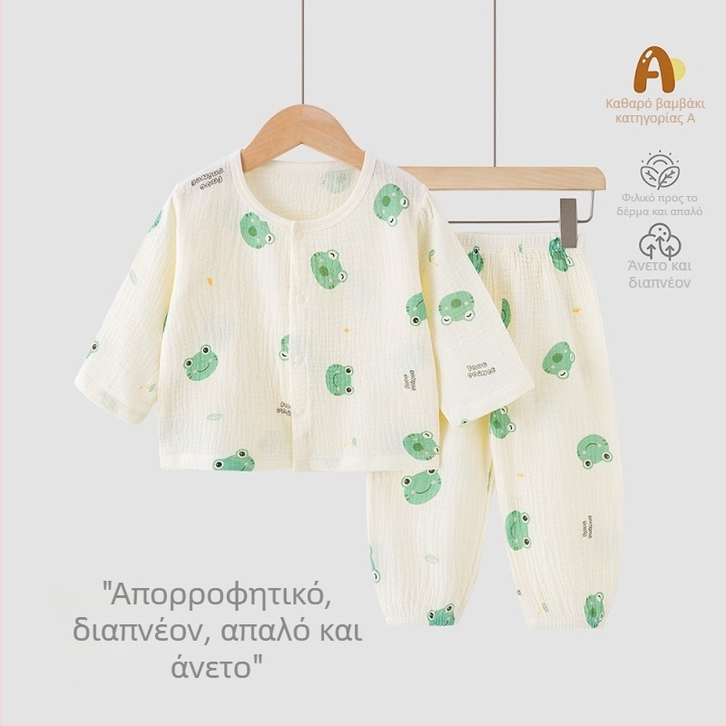Παιδικό καλοκαιρινό σετ από 100% βαμβάκι, δύο τεμάχια — κοντομάνικη μπλούζα και σορτς, ελαφριά ενδυμασία για οικιακή και εξωτερική χρήση