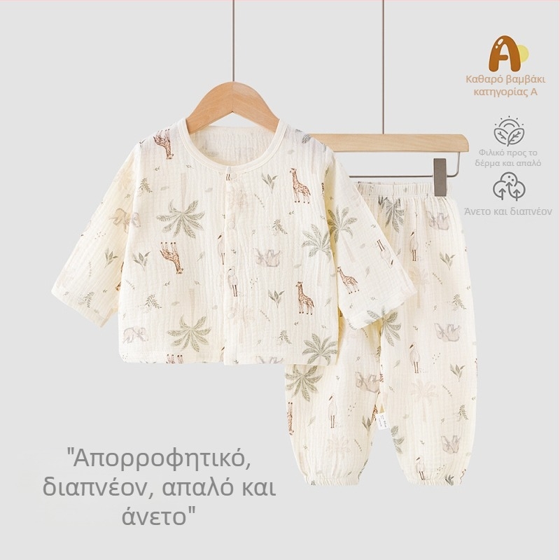 Παιδικό καλοκαιρινό σετ από 100% βαμβάκι, δύο τεμάχια — κοντομάνικη μπλούζα και σορτς, ελαφριά ενδυμασία για οικιακή και εξωτερική χρήση