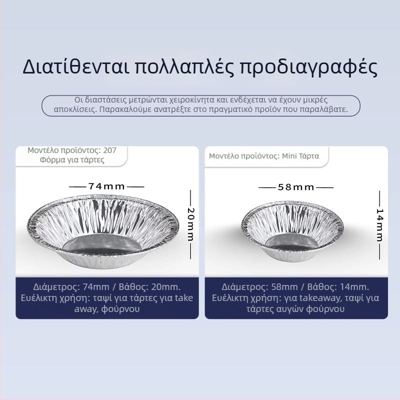 Μονόχρηστα καλούπια τάρτας από αλουμινόχαρτο, στρογγυλά, σετ 100 τεμάχια για φούρνο