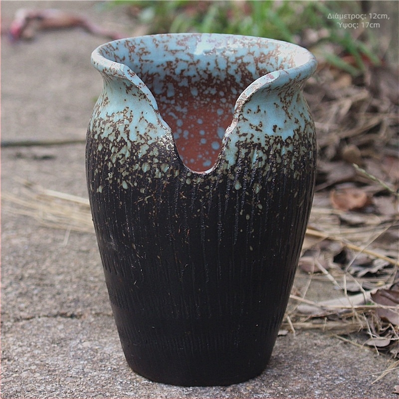 Χοντρή κεραμική γλάστρα για μεγάλα φυτά, λεπτό ψηλό πήλινο δοχείο για παχύφυτα και μπονσάι με παλιό κορμό, πολύχρωμη διακόσμηση κήπου.