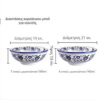 Μπλε-άσπρη πορσελάνινη μπολ σούπας, μεγάλο κεραμικό μπολ για ράμεν και νουντλς, κινεζικό ρετρό στυλ