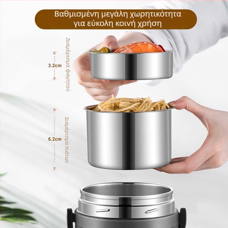 Μεγάλος θερμοσυντηρητής κάδος φαγητού με λαβή, από ανοξείδωτο ατσάλι 304, πολυεπίπεδος, μεγάλη χωρητικότητα, φορητός για σούπα και γεύματα