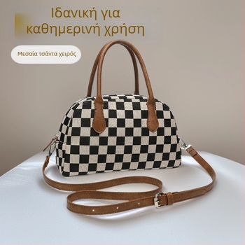 Γυναικεία τσάντα PU για τον ώμο και crossbody, καρό σχέδιο, casual δομημένη τσάντα tote φθινόπωρο-χειμώνα