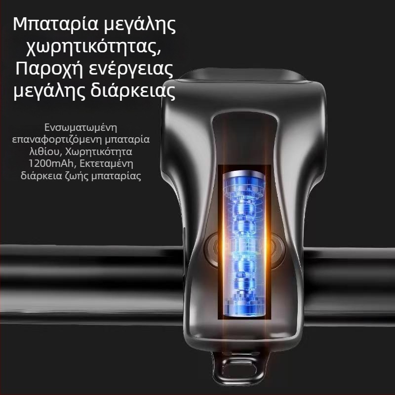 Φως ποδηλάτου δύο σε ένα με κόρνα και φόρτιση USB-C για ποδήλατα βουνού και δρόμου
