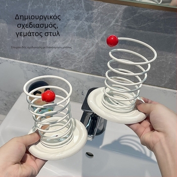 Θήκη οδοντόβουρτσας και ράφι αποθήκευσης μπάνιου με αποστράγγιση, για οδοντόκρεμα, πινέλα μακιγιάζ και χτένες, με σωληνάριο αποθήκευσης με ελατήριο