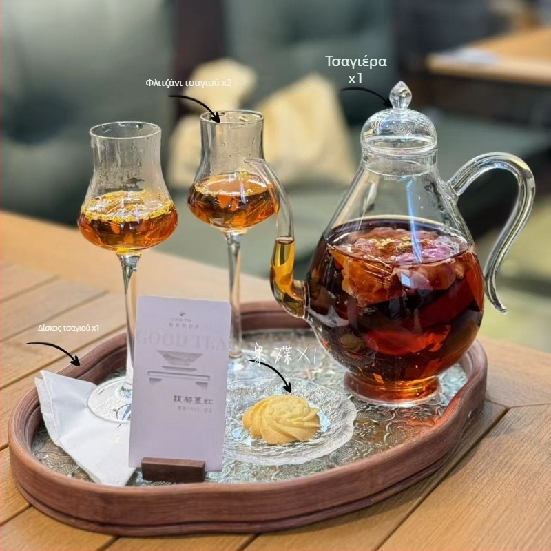 Σετ τσαγιού σε στυλ Νέας Κινεζικής Σχολής για tea house, με τσαγιέρα και δύο φλιτζάνια, δίσκο τσαγιού, γυαλί υψηλής αντοχής