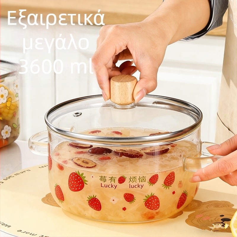 Κατσαρόλα σούπας από γυαλί μποροσιλικό, 3600 ml, υπερμεγάλη χωρητικότητα, ανθεκτικό σε υψηλές θερμοκρασίες, συμβατό με ανοιχτή φλόγα, οικιακή χρήση, απλός σχεδιασμός