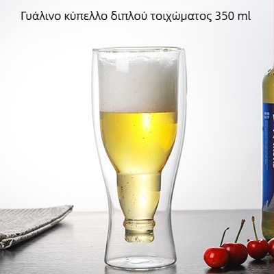 Ποτήρι μπύρας με διπλό τοίχωμα από μποροσιλικό γυαλί, ανάποδος περιστρεφόμενος σχεδιασμός, διαφανές, κατάλληλο για οικιακό μπαρ, κοκτέιλ, μπύρα και χυμούς