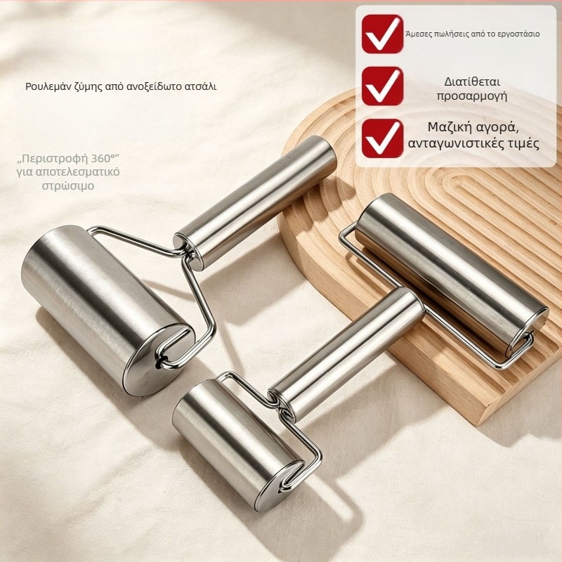 Ρολό ζύμης από ανοξείδωτο χάλυβα, τροφίμου ποιότητας 430, οικιακό εργαλείο μαγειρικής με αντικολλητική επιφάνεια για φύλλα γιοζα και μπισκότα