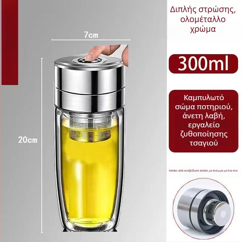 Κούπα σε σχήμα αβγού με καπάκι που ανοίγει με ένα κλικ, διπλό τοίχωμα από γυαλί βοριοσιλικό, μεγάλη χωρητικότητα, ανθεκτική στη θερμότητα