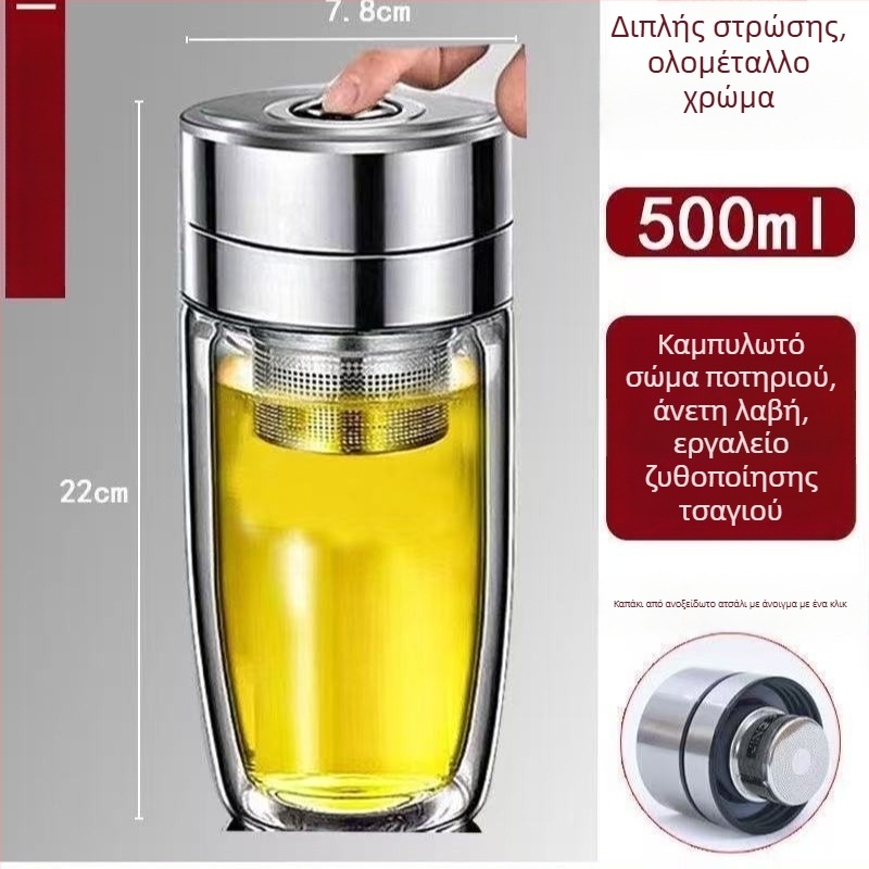 Κούπα σε σχήμα αβγού με καπάκι που ανοίγει με ένα κλικ, διπλό τοίχωμα από γυαλί βοριοσιλικό, μεγάλη χωρητικότητα, ανθεκτική στη θερμότητα