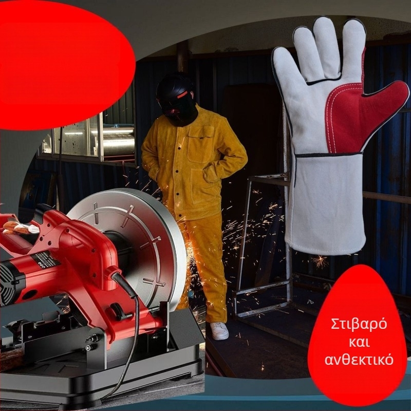Χοντρά γάντια συγκόλλησης από δέρμα βοδιού, ανθεκτικά στη φθορά και στις υψηλές θερμοκρασίες, προστασία από εγκαύματα για συγκολλητές