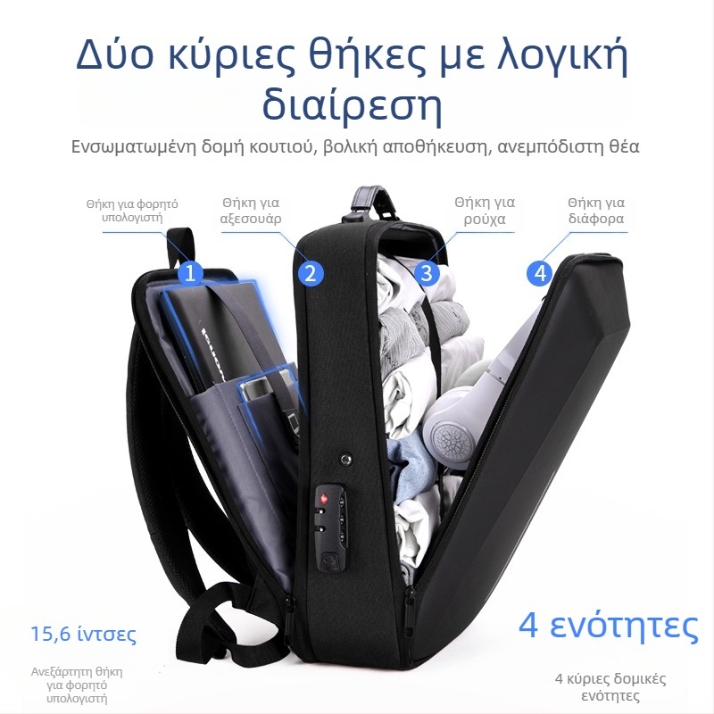 Σακίδιο για gaming λάπτοπ 15,6 ιντσών με κράμα πλαισίου και σκληρό περίβλημα, anti-theft