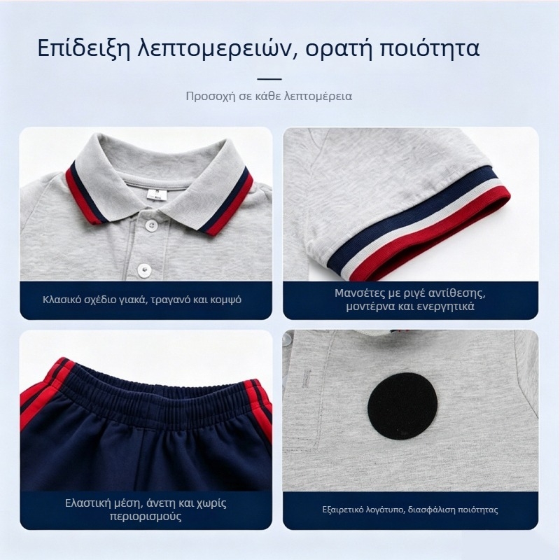 Σετ καλοκαιρινής σχολικής στολής για μαθητές δημοτικού, κοντομάνικη μπλούζα με σορτς, αναπνεύσιμο αθλητικό σύνολο για σχολικές εκδηλώσεις, unisex
