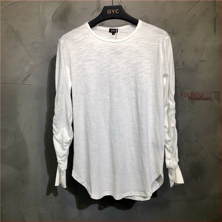 Ανδρική T-shirt με μακριά μανίκια, σκούρο ρετρό πλυμένο ύφασμα, πιέτες και κουμπιά, χαλαρή γραμμή, streetwear