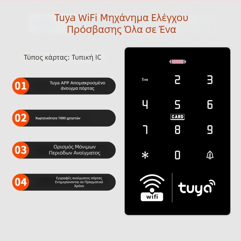 Σύστημα ελέγχου πρόσβασης για γυάλινη πόρτα με εφαρμογή κινητού για απομακρυσμένο ξεκλείδωμα, RFID κάρτα και κωδικό πρόσβασης