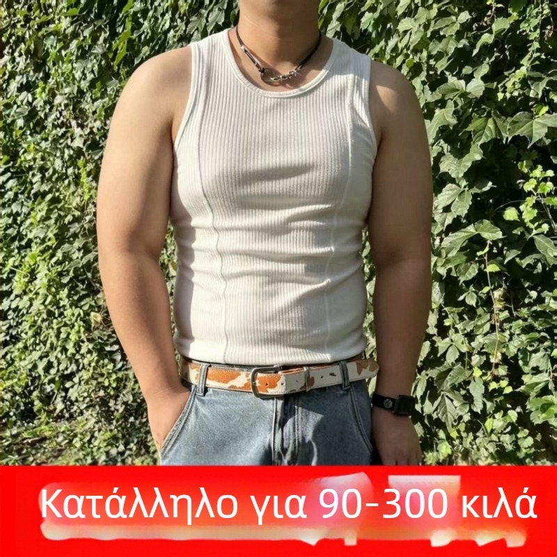 Ανδρικό αμάνικο γιλέκο γυμναστικής χωρίς μανίκια, μεγάλο μέγεθος έως 150 kg, καλοκαίρι, μονόχρωμο, λεπτό ύφασμα, εφαρμοστό στυλ, λεπτομέρεια patchwork